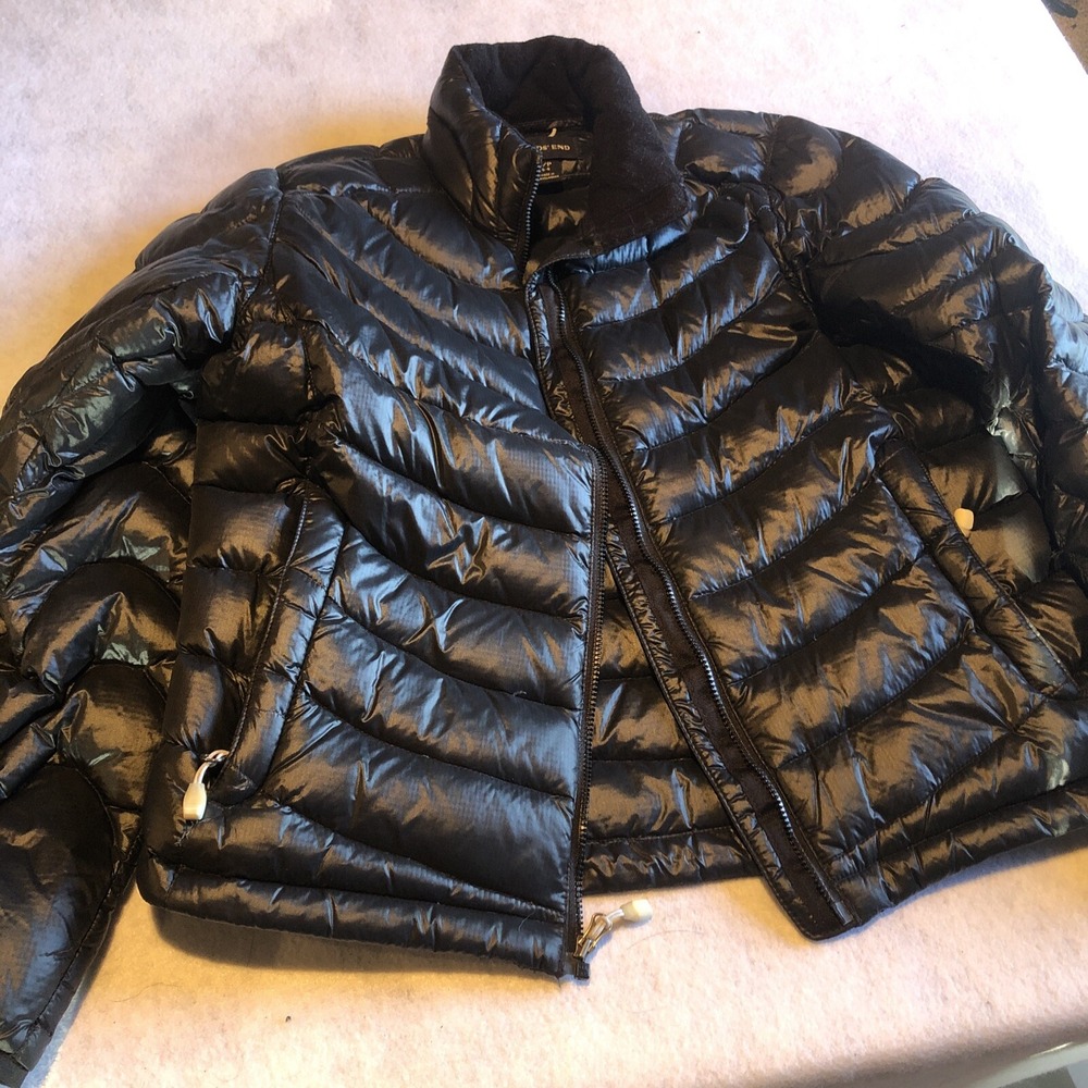 Women's Puffer Jacket Lands End Size 6/8 Dark Blue Fleece Collar Used‎ Petite